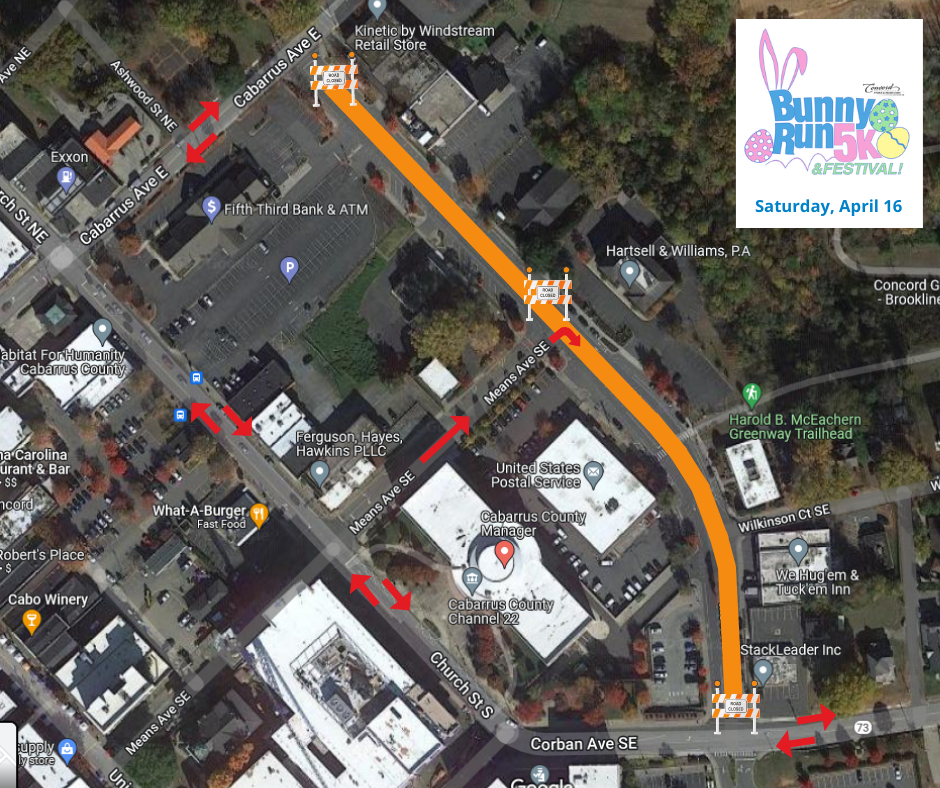 Detour Map for McCachern Blvd SE Closure on April 16, 2022 Detour Map for McCachern Blvd SE Closure on April 16, 2022